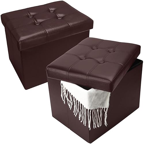 2PC Storage Ottoman, Folding Foot Stool with Thicker Foam Padded