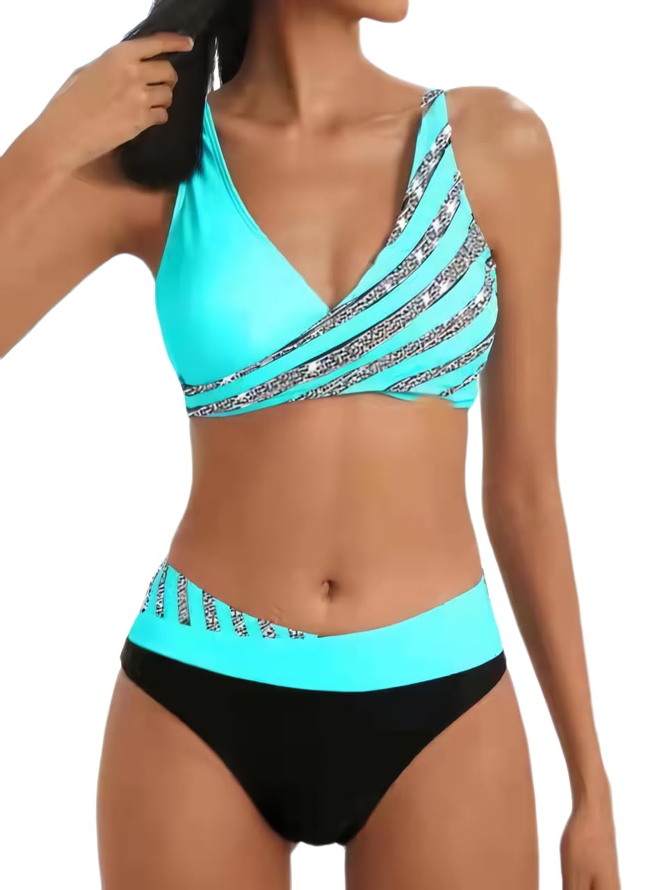 GENERICWomen's Bikini Sets Two Piece Swimsuit Front Cross Bikini Crop Top High Cut Swimsuit Sporty High Waisted Bathing Suit with Bottoms