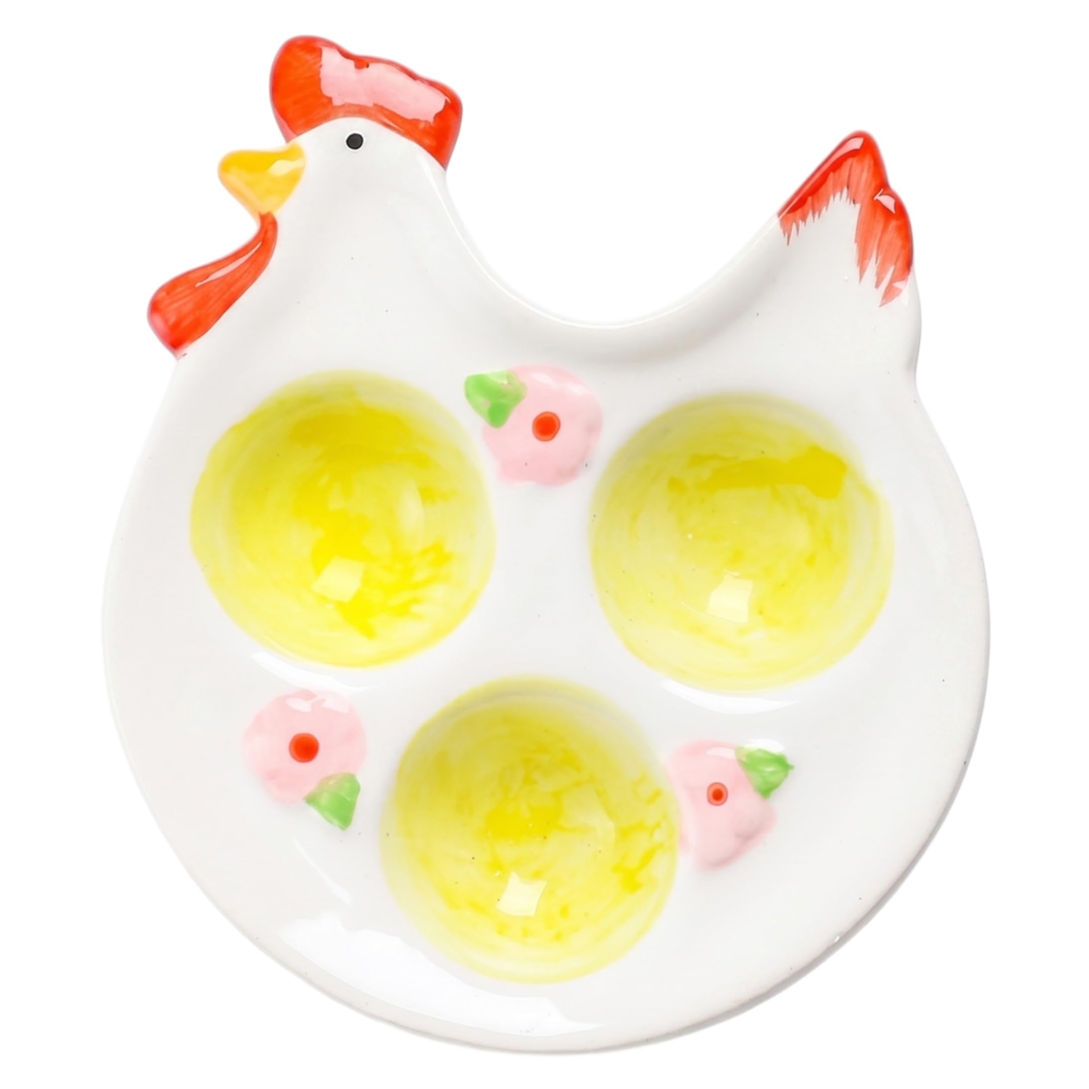 Tsawntd Easter Platter, 3-slot Easter Deviled Egg Tray, Ceramic Chicken-shaped Serving Platter With Floral Accents deviled egg tray