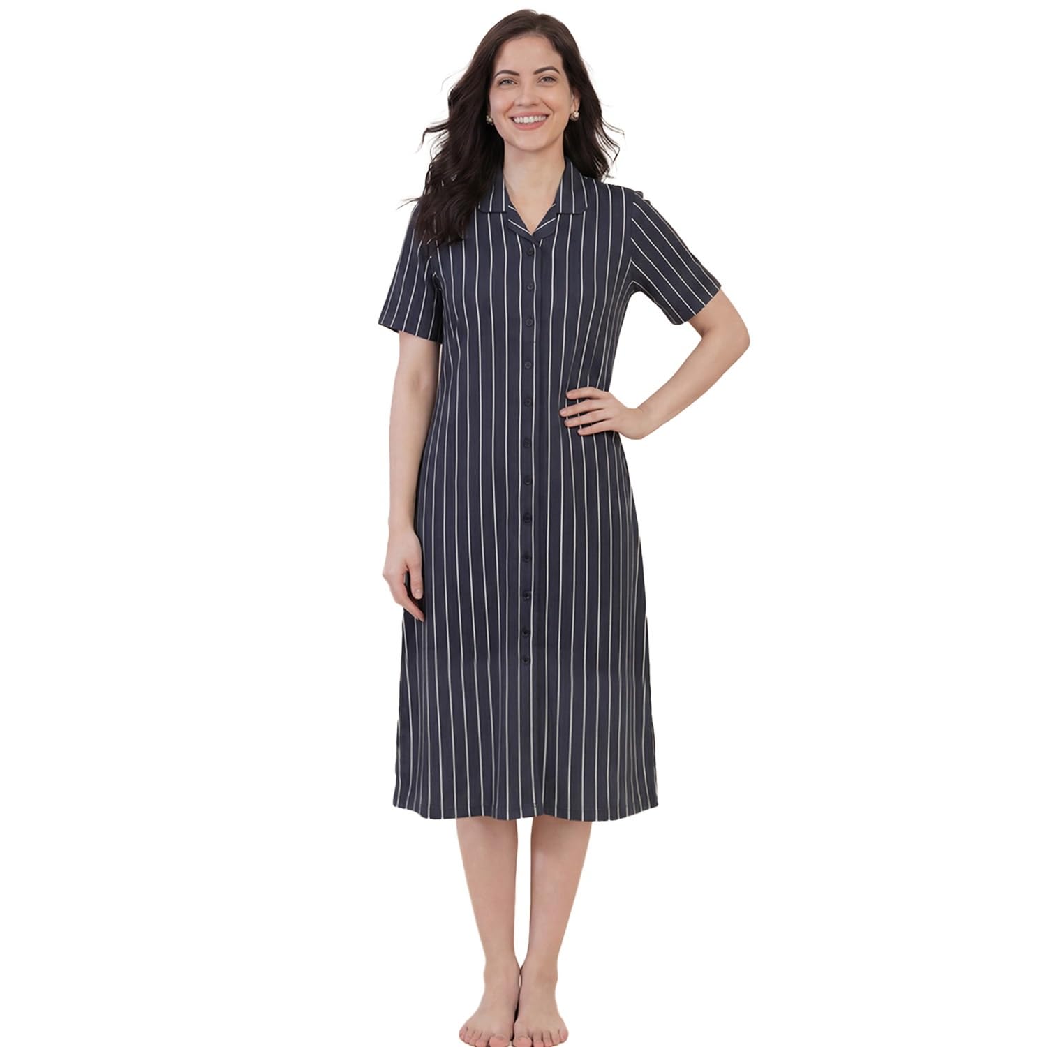 Hosiery Padded Nighty | Stylish Loose Fit Night Dress for Casual Wear| Comfortable Long Night Gown for Ladies | Soft Summer Sleepwear & Casual Loungewear Nightwear-image-12