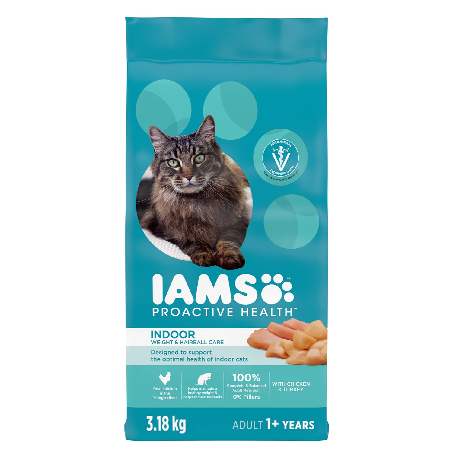 IAMS Proactive Health Indoor Weight & Hairball Care Adult Dry Cat Food – Chicken & Turkey – 3.18KG (7LB) Bag image 7