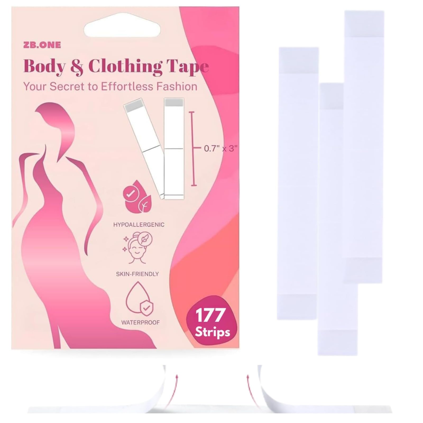 ZB ONE Double-Sided Fashion Tape for Garments 177 Count Strong Body Adhesive for Clothes Skin Waterproof Dress Tape