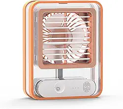 Condicionadores de ar com ventilador portátil, mini condicionador de ar evaporativo com luz colorida, ventilador de resfriamento pessoal de 3 velocidades, ventilador de névoa de spray operado para sal