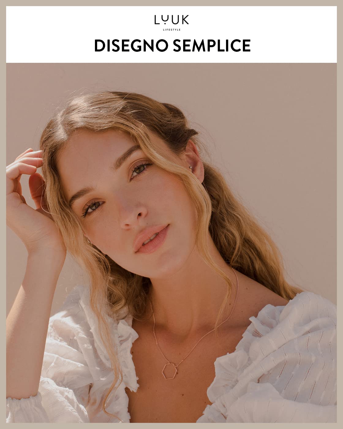 LUUK LIFESTYLE Collana in argento 925 con ciondolo ad anello, esagono, quadrato, cerchio, portafortuna e dedica SIMPLICITY, argento, oro, rosa