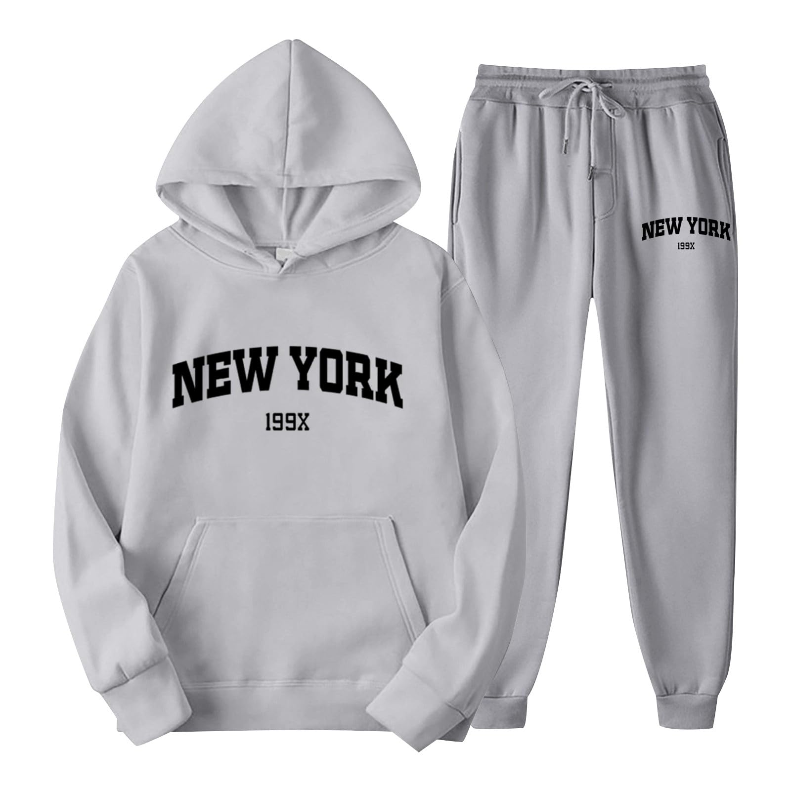 New York Womens Sweatsuits 2 Piece Outfits Letter Print Pullover Hoodie Casual Sweatpants Lounge Sets Tracksuit