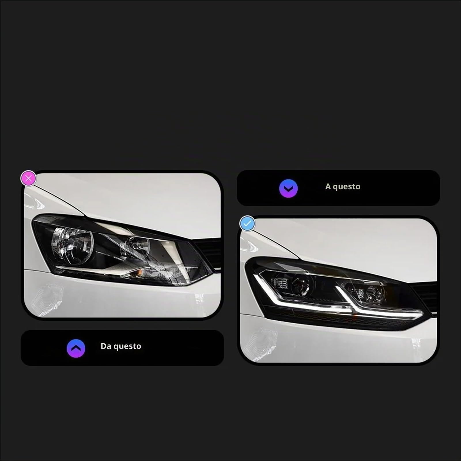 Gruppo Ottico Anteriore Per VW Per Polo Fari A LED 2011-2018 Fari Per DRL Indicatori Di Direzione Abbaglianti Angel Eye Proiettore Lente Lampada Frontale Faro Fanale Proiettore(Right-Hand Drive Car,Re