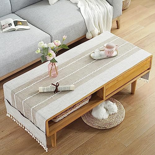 RofHaus Nappe Coton et Lin Avec Poche Latérale de Rangement - Rectangulaire Anti Tache Pour Table Basse, Salon, Balcon, Jardin, 60x160cm