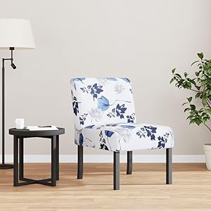Silla tapizada de Tela con Estampado de Flores Azul Silla Tapizada Cómoda con Respaldo de Apoyo y Patas de Madera Estable