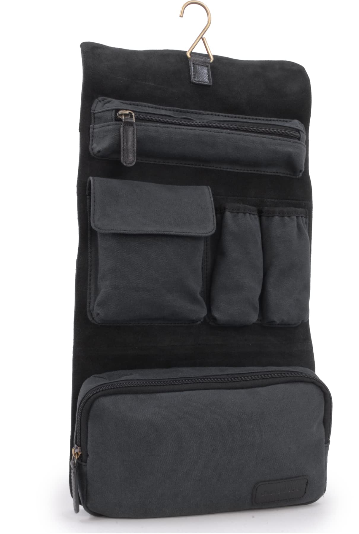 Ashwood - Beauty case da viaggio da uomo - Pelle e tela - Borsa da bagno media - Borsa da doccia sospesa - HAMMERSMITH 7010