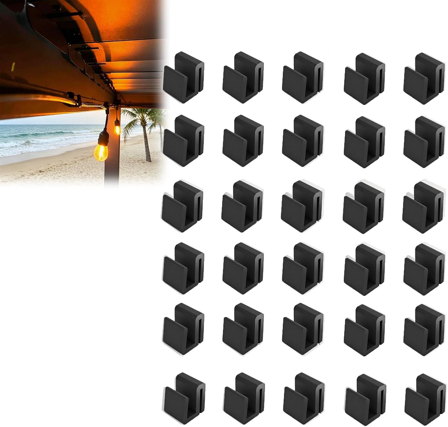 No-Drill String Light Clips Compatible with Mirador Pergola - Snap-on Design for Black or White Finish - Hidden Cord Routing - 30 Packs (Black)