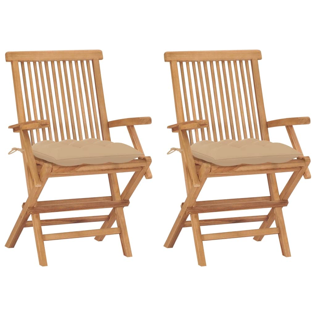 Chaise de jardin en teck pliant : lot de 2 fauteuils confortables pour petits balcons et terrasses