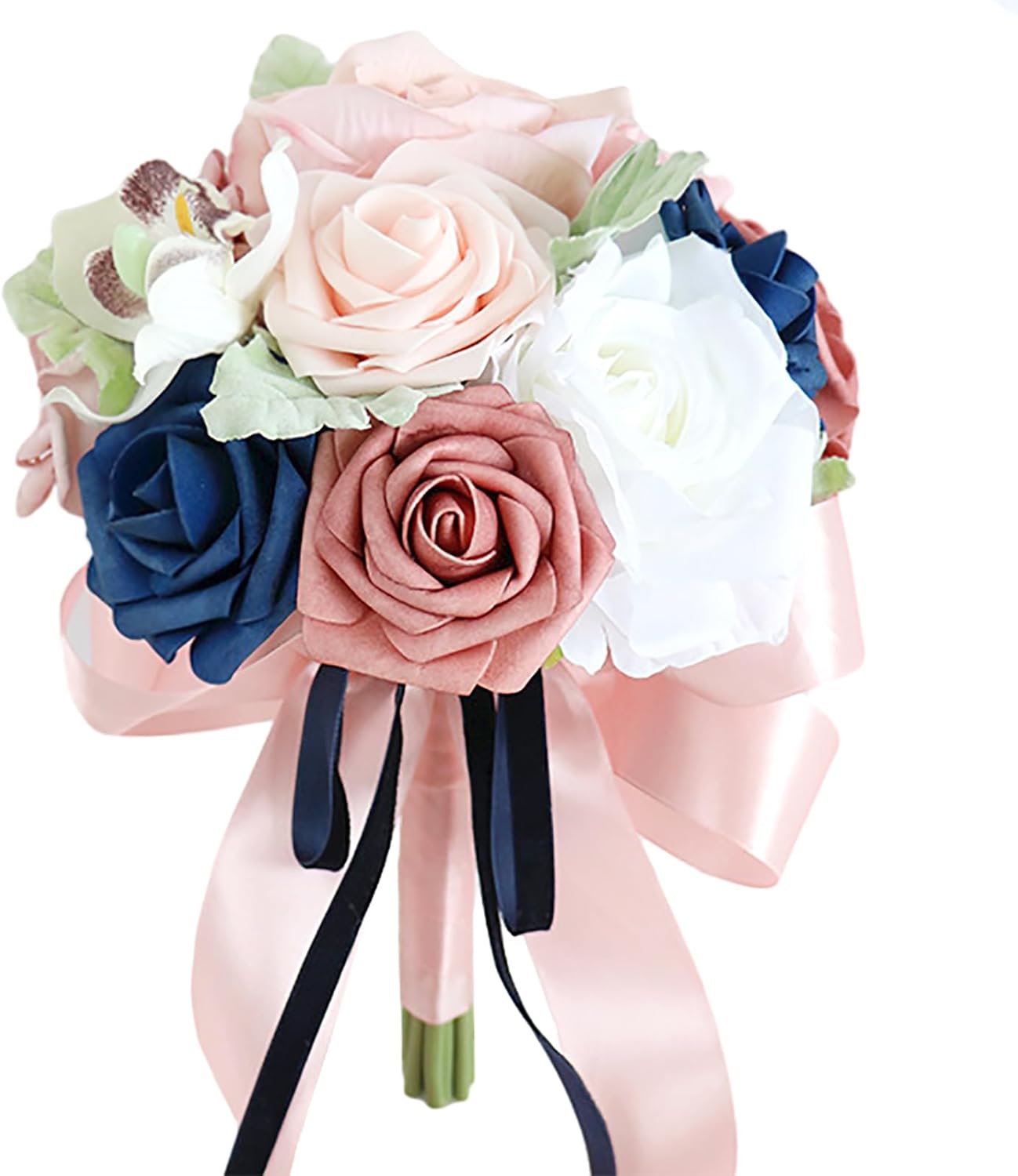 Emivery Bridesmaid Bouquet for Wedding, Dusty Rose and Navy Blue Flowers Wedding Bouquet Bridesmaid Tossing Bouquet for Wedding Ceremony Anniversary Bridal Shower Party Decoration, Pink&blue