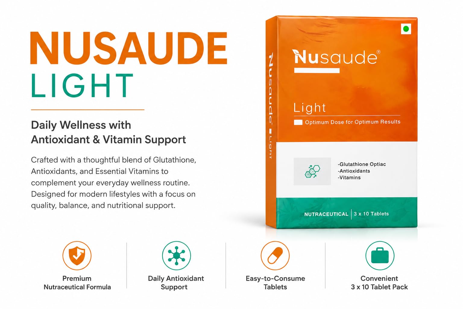 nusaude glutathione Nusaude Light Tablet 3 x 10 Tablets (30Tablets) : Amazon.in: Health &  Personal Care