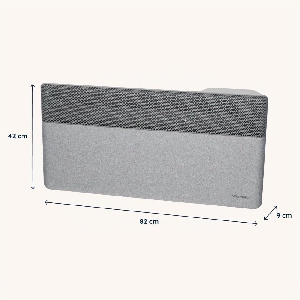 WARMTEC Termoconvettore Elettrico Basso Consumo 2000W Inverter - Stufa Smart WiFi con App, Termostato e Timer - Pannello Frontale in Tessuto, Montaggio a Parete o Portatile, IP24 - Grigio