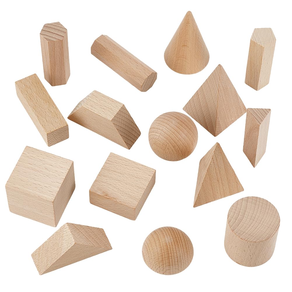 NBEADS 30pcs 3D Shapes Geometric Solids, Wooden Craft Blocks Cylinders Wooden Geometric Shapes Math Learning Geometry Manipulatives for, Mixed Size