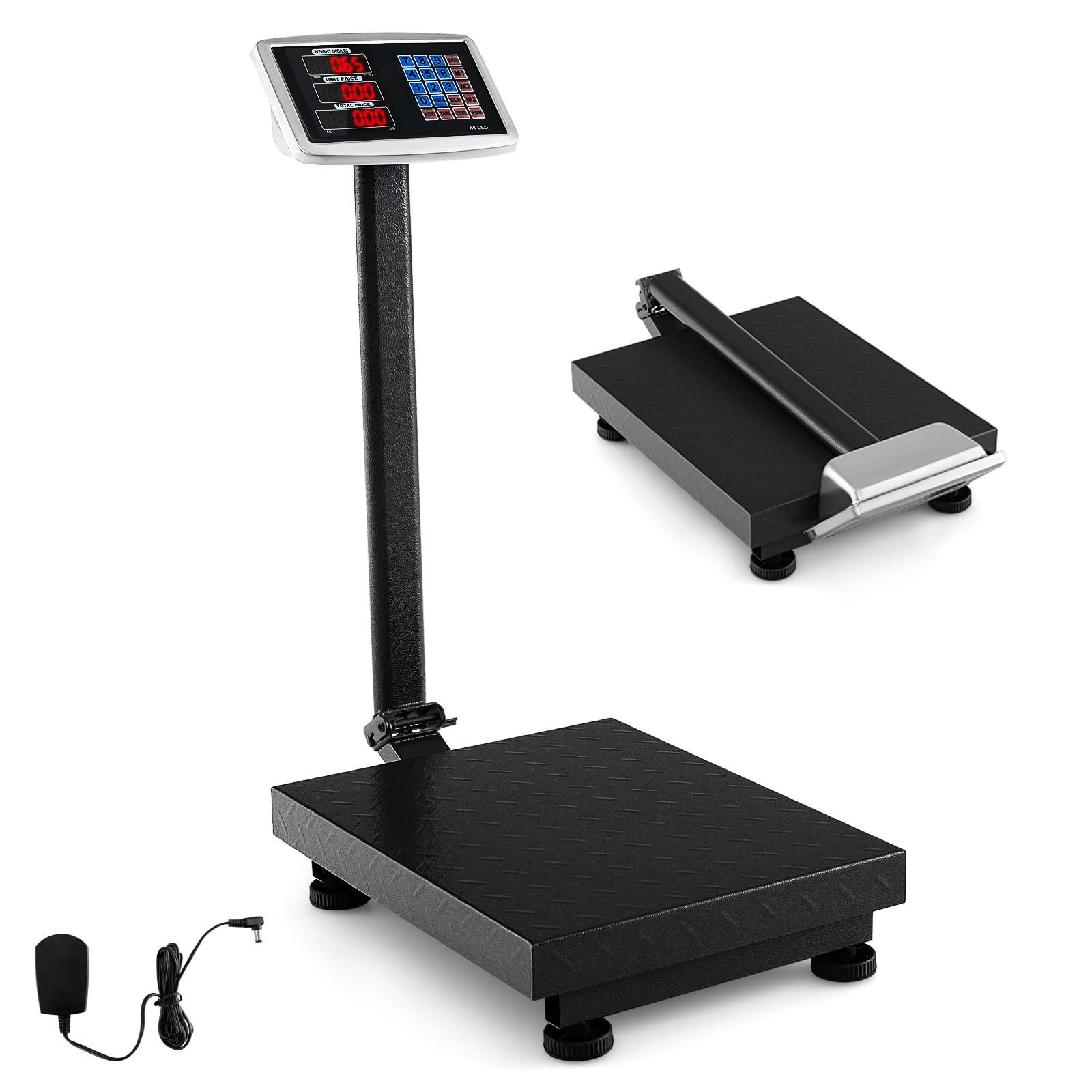 COSTWAY 300KG/661LBS Commercial Digital Postal Scales, Electronic Computing Platform Scale with Accurate LB/KG Price Calculator, LED Display & AC/DC Power, Folding Floor Scale for Weighing (Black)