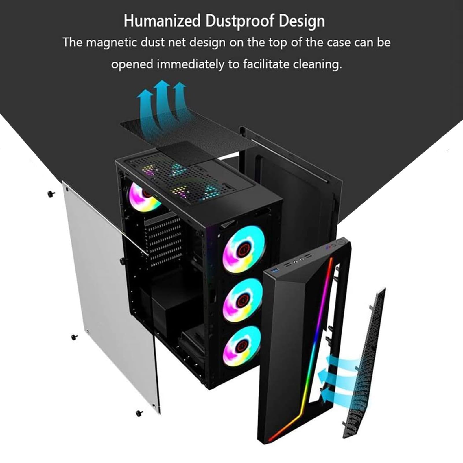 Obudowa komputera, Obudowa do gier PC, Obsługuje formaty ATX/M-ATX/ITX, 6 wentylatorów, Obsługuje chłodzenie wodne, Pasek świetlny RGB z przodu, Nadaje się do gier biurowych (Size : White)