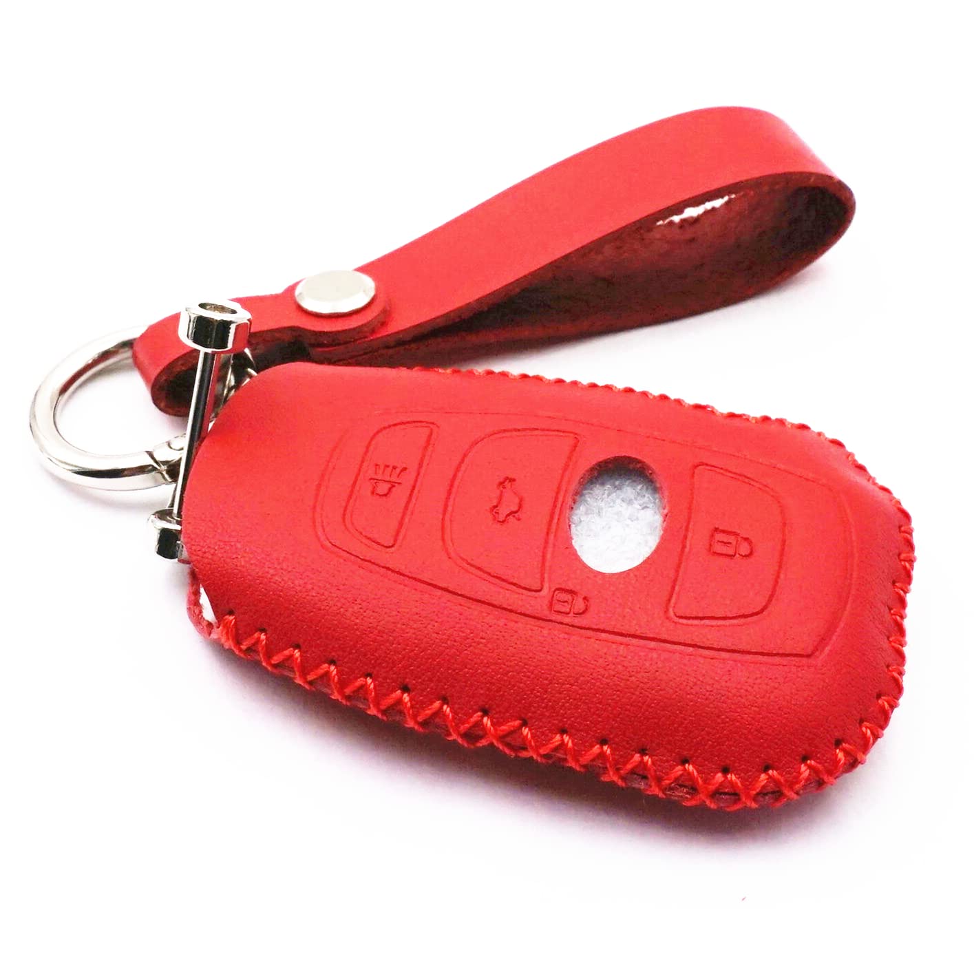 Leather Smart 4 Buttons Remote Key Fob Case Cover Chain for Subaru WRX Outback Ascent Forester Crosstrek Legacy Impreza (Red)