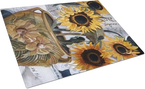 Caroline's Treasures JMK1202LCB Olla de girasoles Tabla de cortar de vidrio grande decorativa de vidrio templado Tabla de cortar y servir de cocina