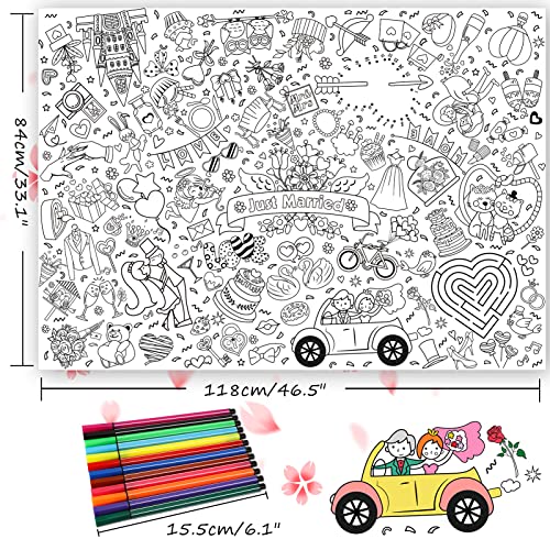 HOWAF Giant Colouring Poster for Kids Wedding Activity Packs Just Married Colouring Poster Coloring Book Drawing Paper Wall Doodle Art Gifts & 12 Pens - Image 4