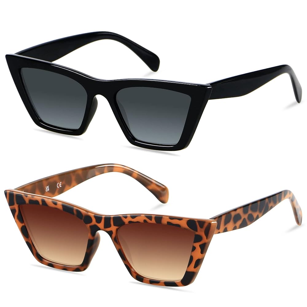 LYZOIT Cat Eye Sunglasses Women 2 Pack Square Cateye Frames