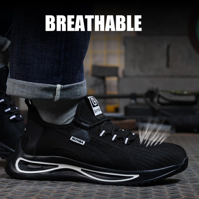 Miniatura 4 de GLANOUDUN Zapatos de punta de acero para hombres y mujeres, zapatos de trabajo transpirables para hombres, zapatos de trabajo ligeros con punta de