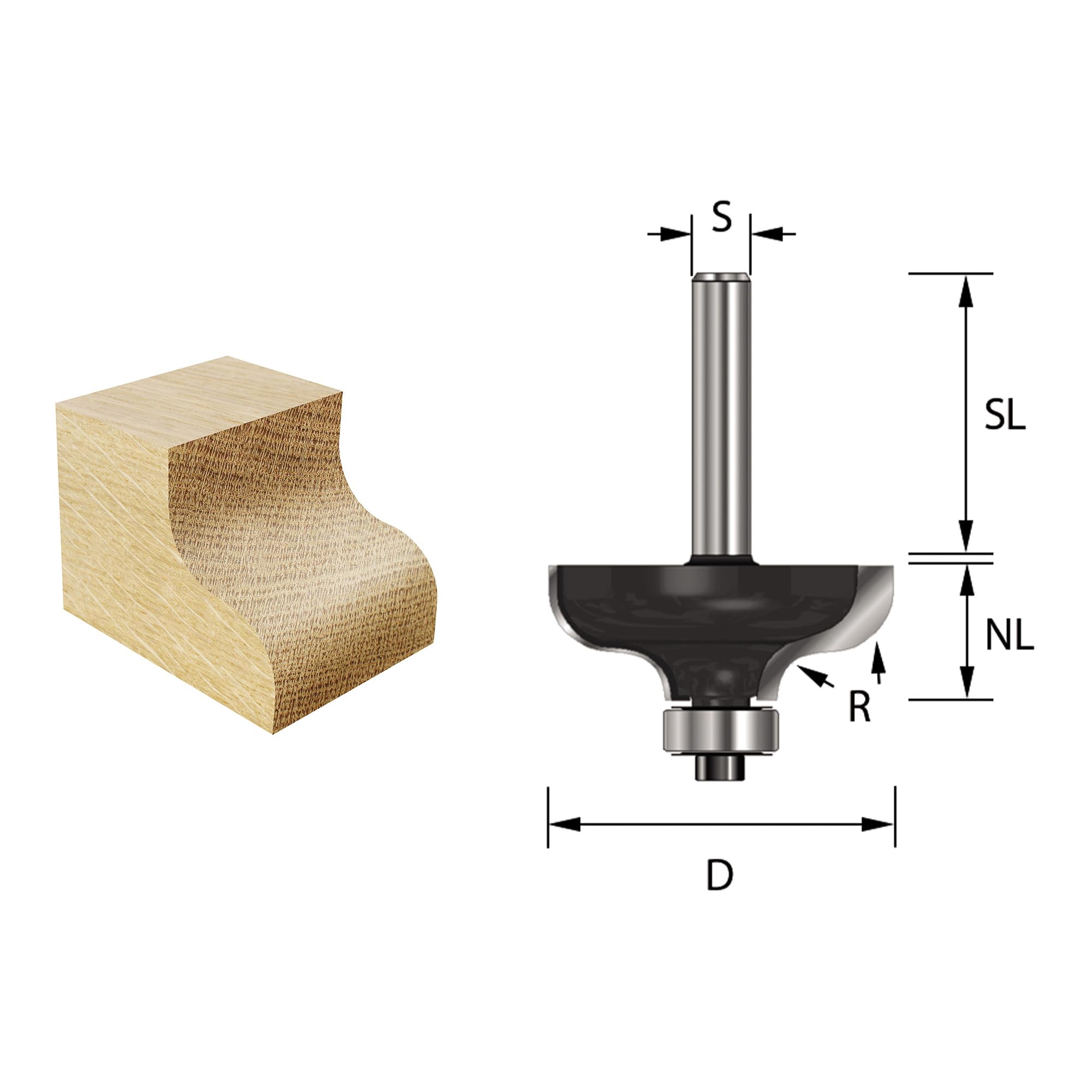 ENT 14870 Frez weglikowy w wegliku, chwyt (S) 6 mm, srednica (D) 31,8 mm, NL 12,7 mm, R 4,8 mm, SL 32 mm, z lozyskiem kulkowym