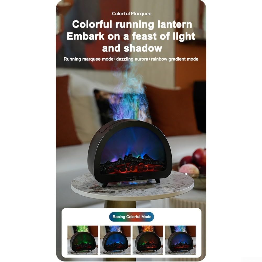 Diffuseur d'arômes de flamme avec lumière 7 couleurs, humidificateur avec télécommande de 200 ml pour décoration de chambre à coucher, salon, 2026 nouveau (noir)