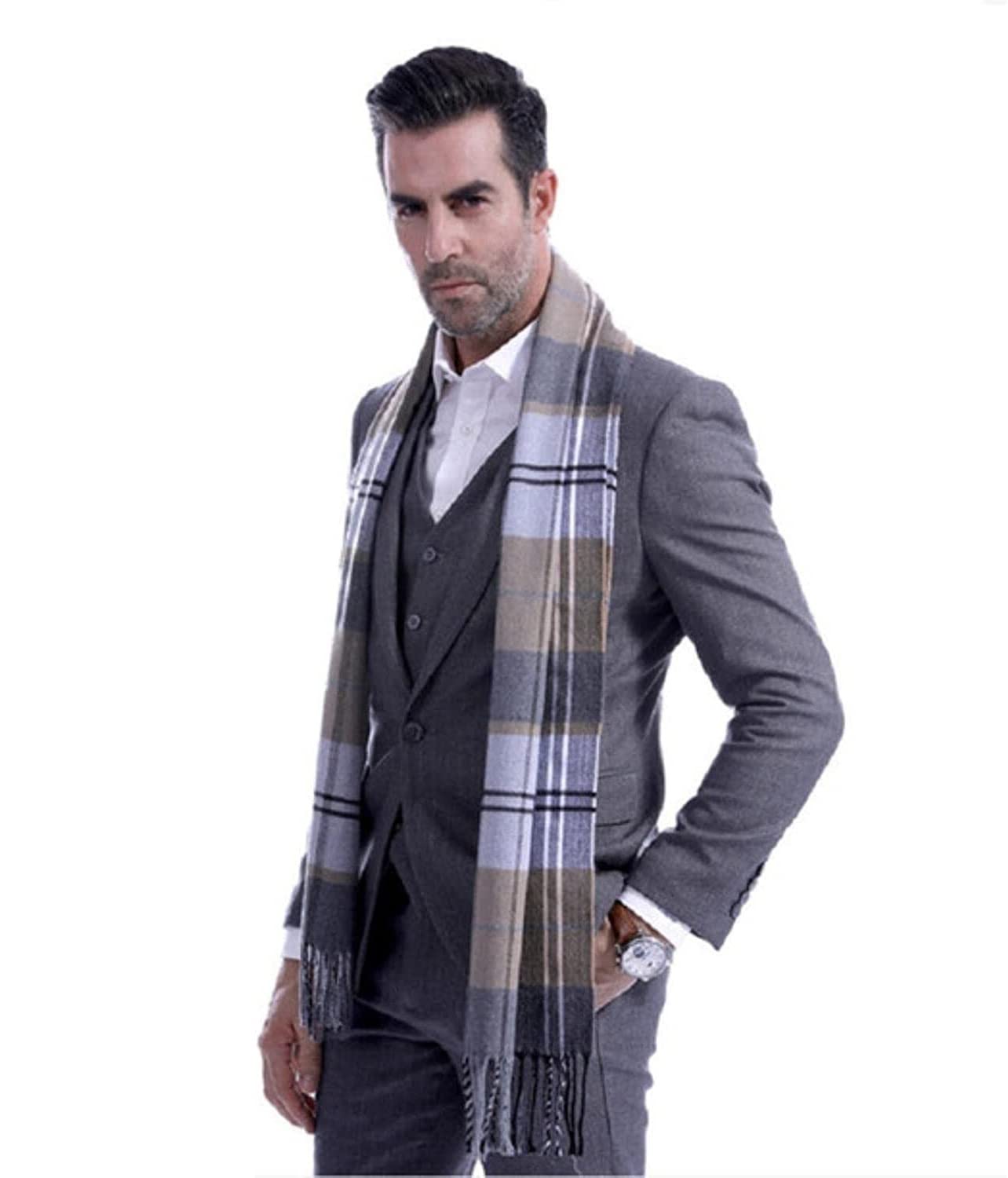 Bufanda Chal Bufandas Hombres Moda Gris Plaid Otoño Invierno Bufandas Hombres Spinning Classic Muffler Hombres Suave y Cálida