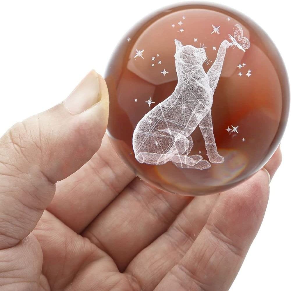 Amazon.co.jp: gofidin 3D猫クリスタルボール スタンド付き 60mm