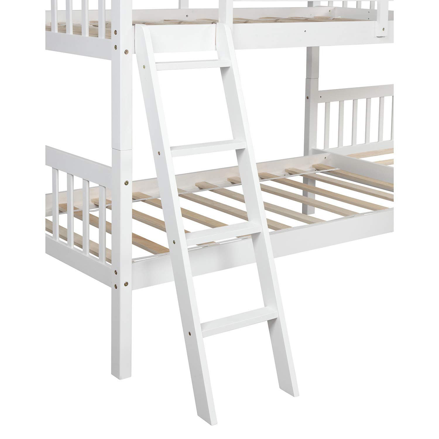 Twin Over Twin Bunk Bed for Kids, Wood LShaped Corner Bunk Bed Frame 4