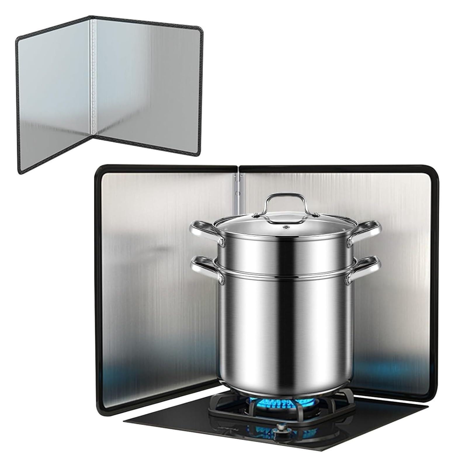 NIUSABOU FoldableOil Splatter Screens, Stainless Steel 2-Sided Oil Splatter Guard, Nonstick, Heat Insulation, Silver, Multiple Sizes(45x45x45cm)