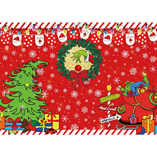 Maijoeyy 7x5ft Merry Grinchmas Backdrop Red Christmas Backdrop Xmas Tree Snow Winter Signpost Background for Christmas Family Party Photo Studio Prop