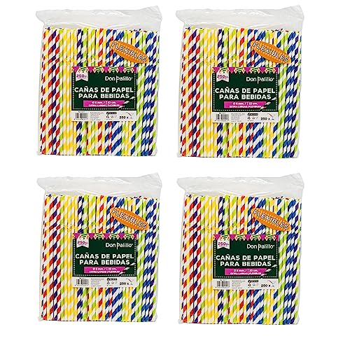 DON PALILLO - Lot de 1000 pailles en papier rayées aux couleurs variées. De 23 cm. 100% biodégradables et compostables. Pailles pour les fêtes, anniversaires et célébrations (4)