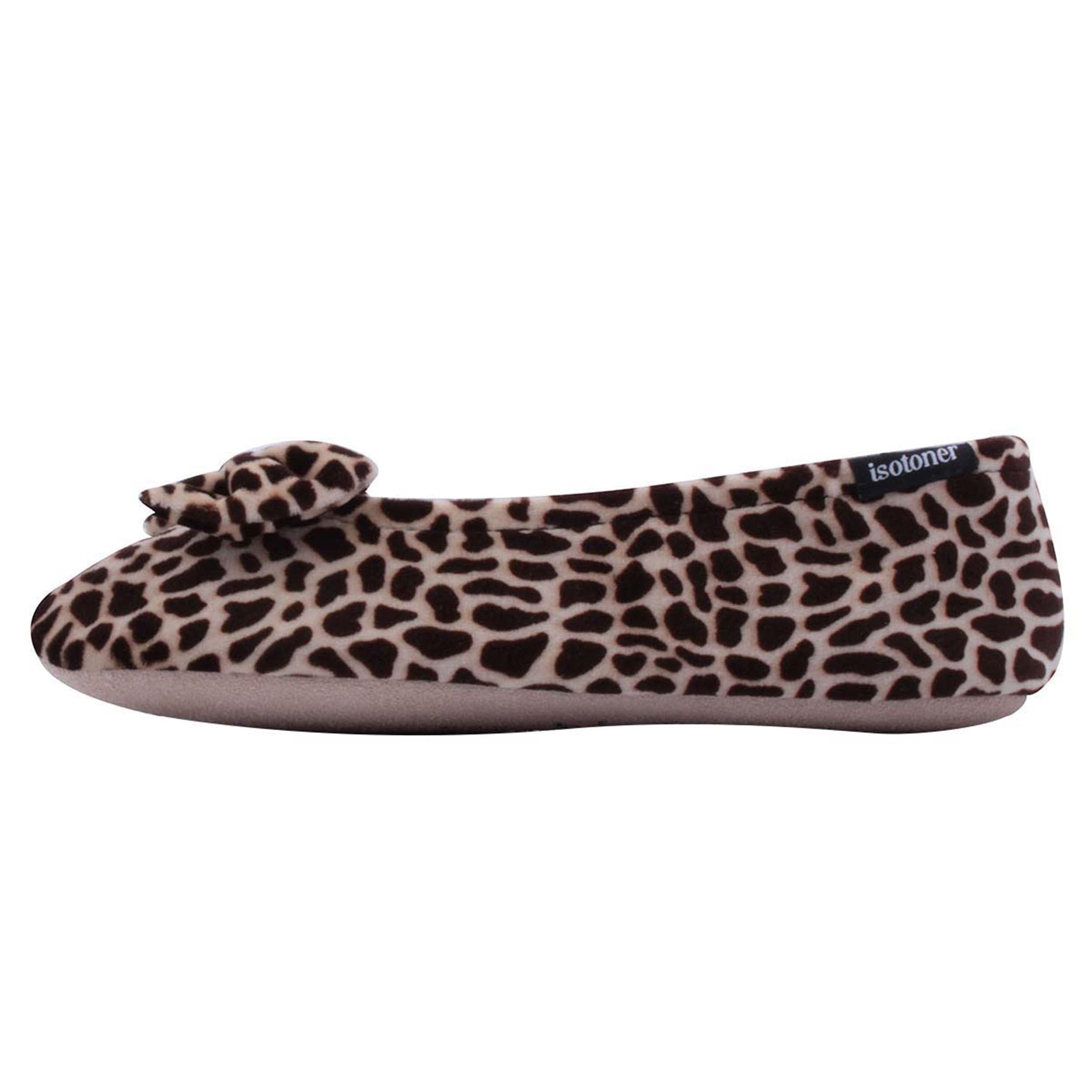 Isotoner Chaussons pantoufles Ballerines femme ultra confortables, semelle en cuir, détail grand nœud,