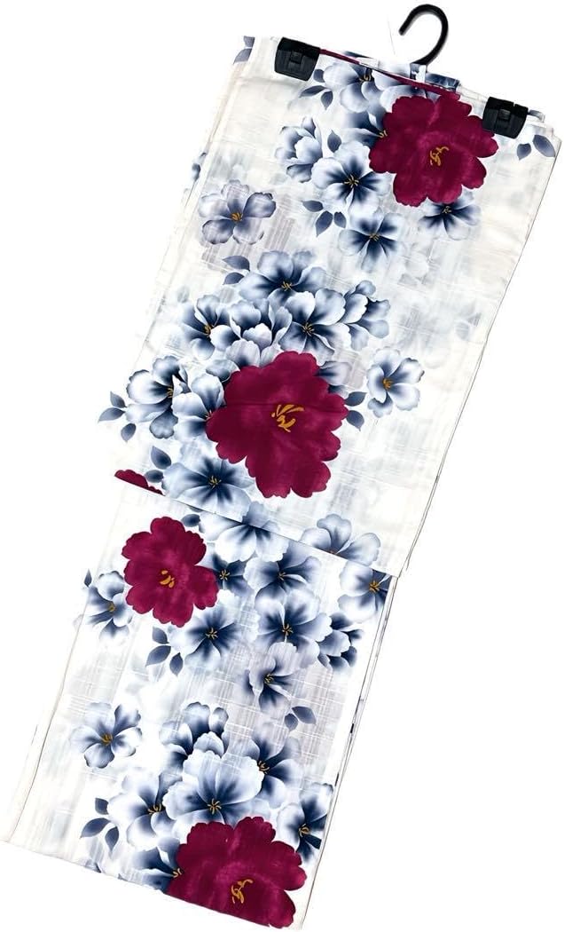 浴衣ジェンヌ 新作 浴衣5点セット オフホワイトに赤 浴衣 ゆかた 半幅帯 浴衣ジェンヌ 浴衣5点セット 白地 レディース浴衣 ゆかた 半幅帯