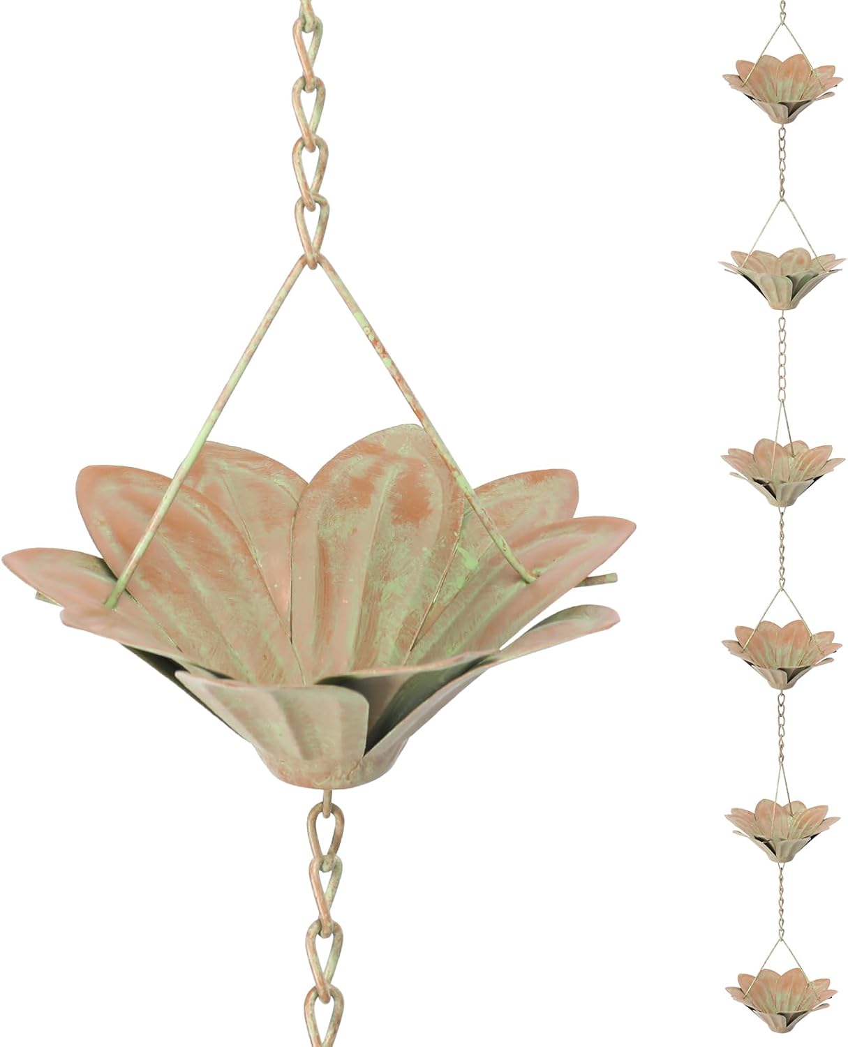 taman Rain Chain Set, 5.6ft Flower Rain Chain for Gutters,Functional and Decorative Replacement Downspout Rain Chain for Outside,Metal Divert Rain Catcher