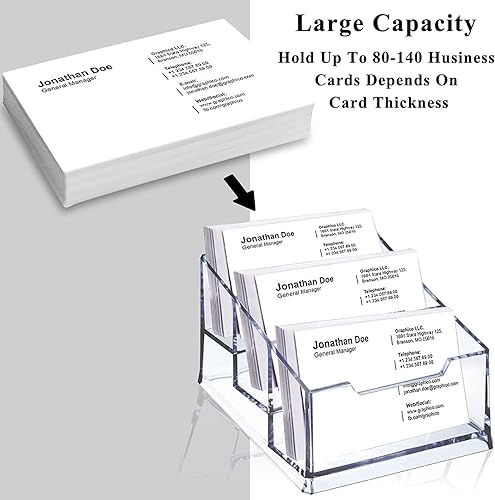 Miniatura 10 de Tarjetero de acrílico transparente, 3 niveles de acrílico transparente de alta calidad, soporte para tarjetas de visita para escritorio, se adapta a