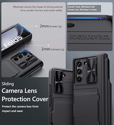 Vista 25 de Vihibii Funda para Galaxy Z Fold 5 con tarjetero y soporte para bolígrafo S, protección de bisagra, cubierta de cámara deslizante y protector