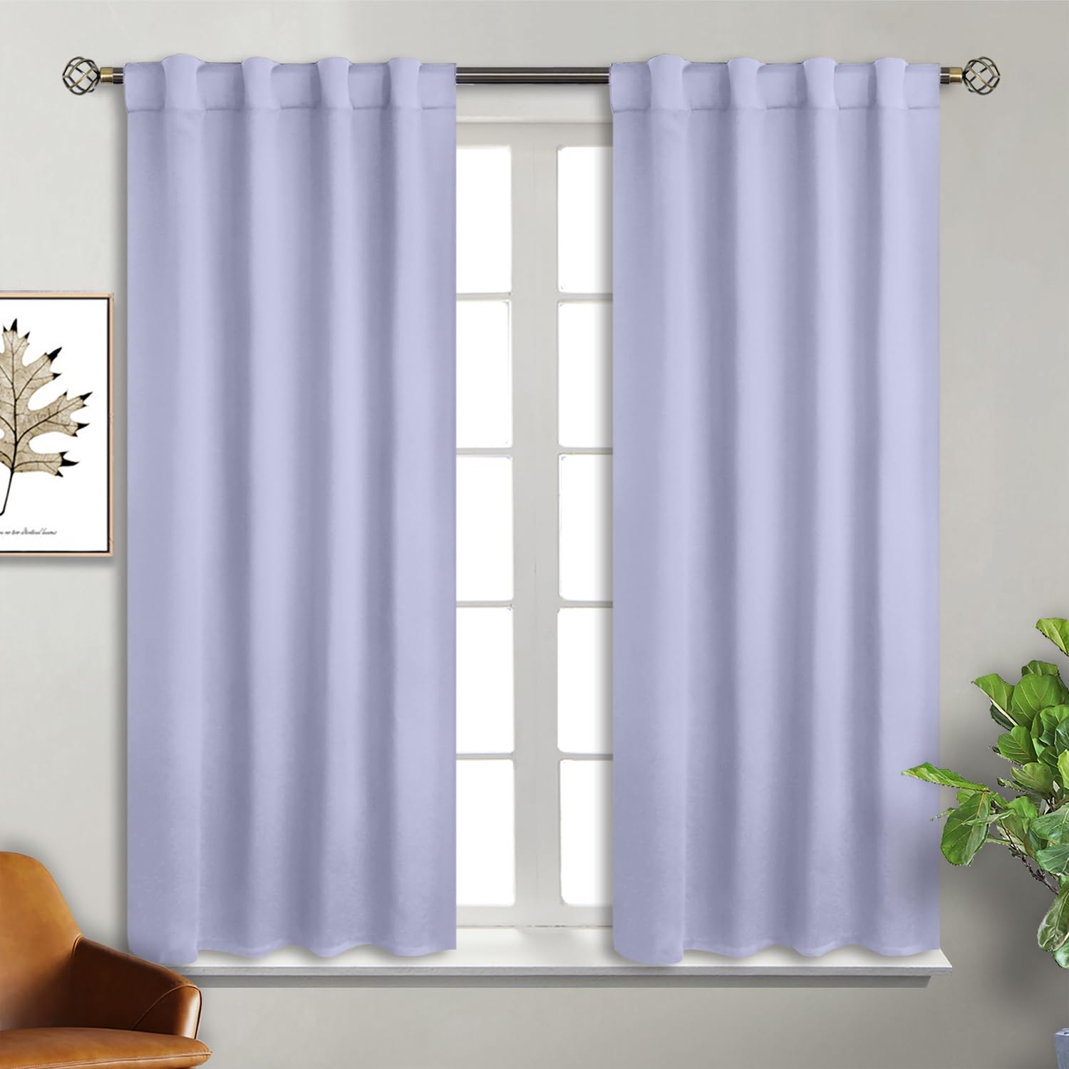 BGment Rod Pocket and Back Tab Blackout Curtains for Bedroom - Thermal Insulated Room Darkening Curtains for Living Room, 2 Window Curtain Panels (38 x 45 Inch, Lavander) โ image 1