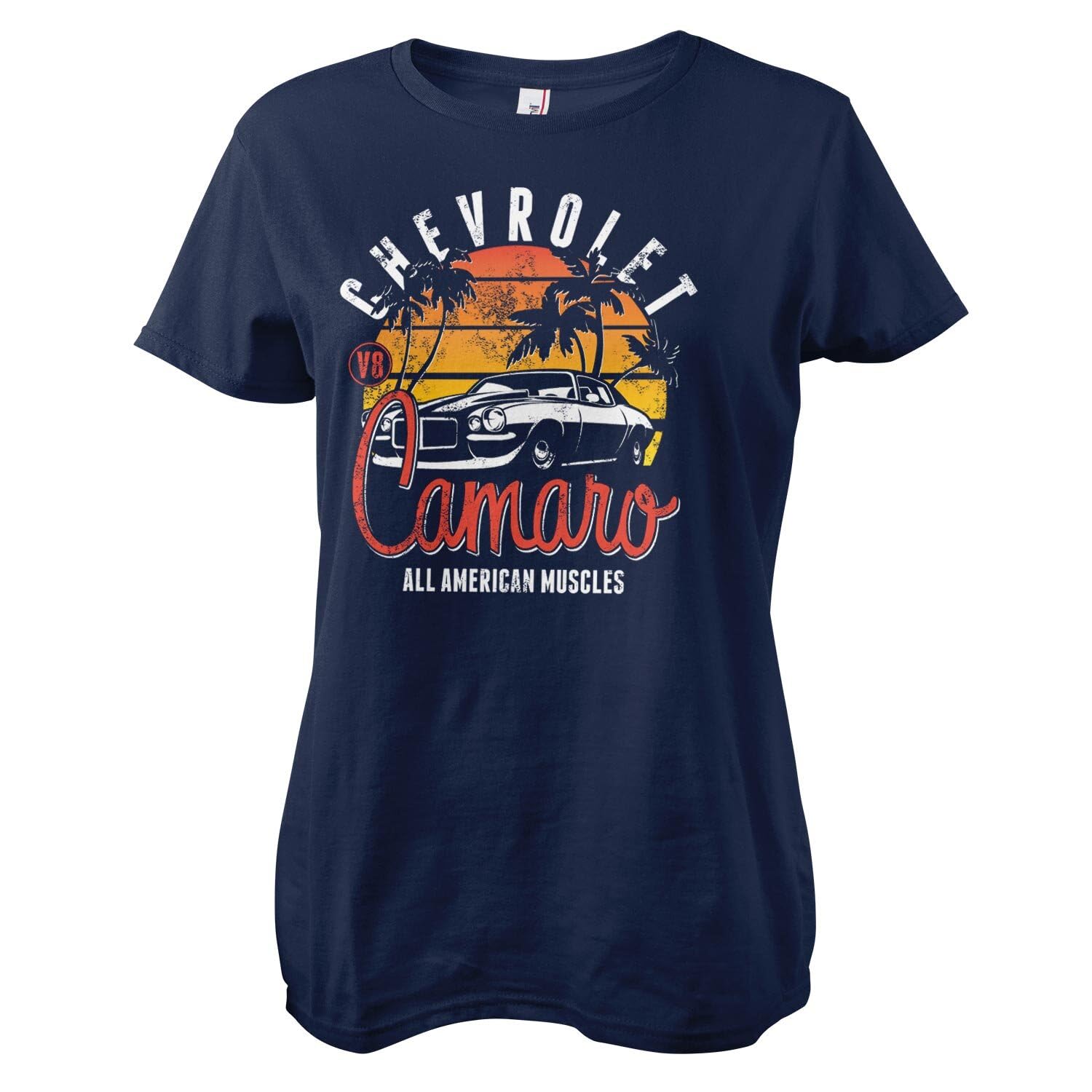 Chevrolet Women's Navy Officially Licensed Camaro Sunset T-Shirt (Navy), Medium