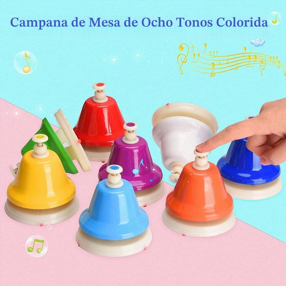 Campanas de mesa, 8 Tonos Diatónicos Metal Mano Campanas, Iris Música Campanas, Aprendizaje Musical que Enseña Instrumento de Percusión