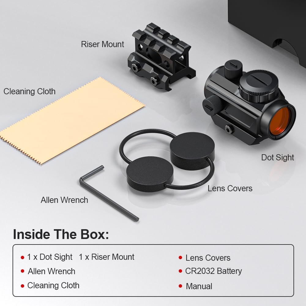Red Dot Sight for Rifle - 2 MOA Dot Optic Long Gun Scope Sight with Picatinny Riser Mount & Absolute Co Witness & Adjustable Brightness & Shockproof & Fog-Proof #VHD-02