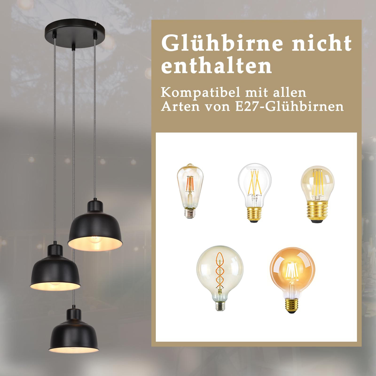 Pendellampe tavolo hängelampe vintage esszimmer industriale lampada | rond 3 flammig retro hängeleuchte nera metallo schermo E27 per cucina soggiorno