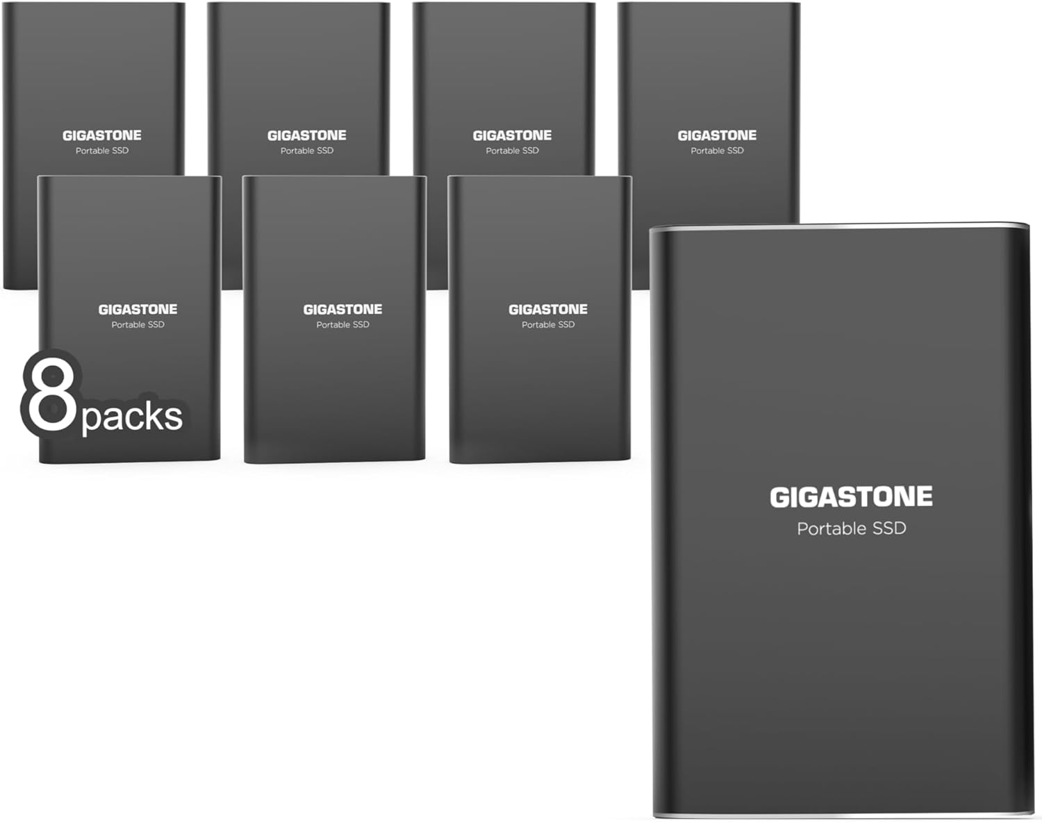 Gigastone 2TB (8-Pack) External SSD Read Speed 500MB/s USB 3.2 USB-C External Solid State Drive Portable, 3D NAND Ultra Slim Metal, for PS4 PC Laptop Mac Windows Linux Android Xbox One Smart TV