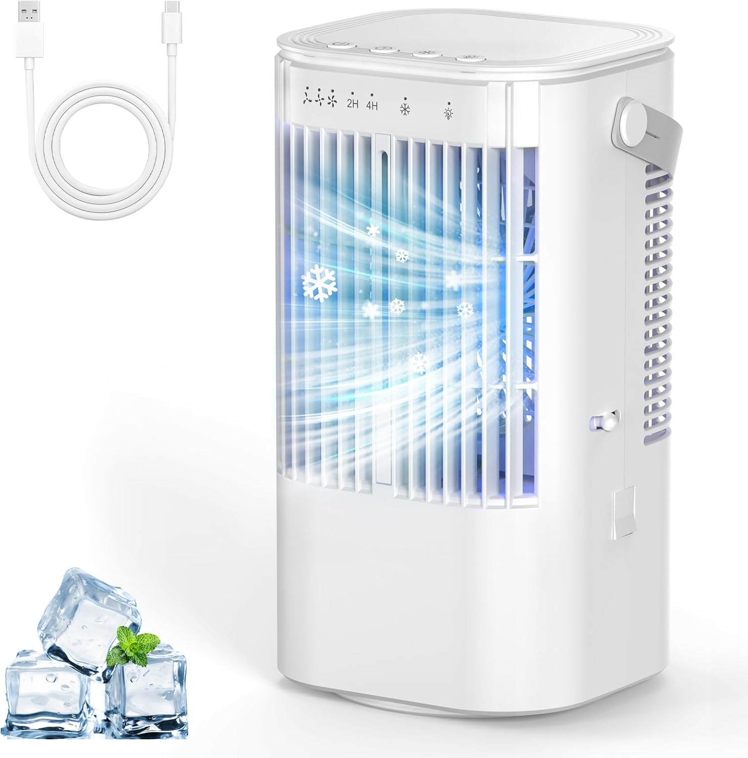 Portable Air Conditioners 4-in-1 Mini Small Air Conditioner Evaporative Air Cooler Fan with 1000ml Water Tank 3 Speeds 7 LED Lights Personal Mini AC with Timer for Bedroom Desktop Home Office