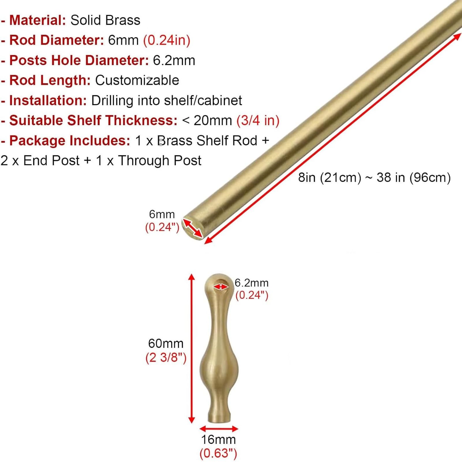 Regalschutzleiste, dekoratives Metall-Regalschutzleisten-Set, 14-42 Zoll verstellbare Kippschiene für Holz-/Galerieregale, Gold 4er-Pack (22 Zoll/56 cm) - Ideale Schranksicherung für Glaswar