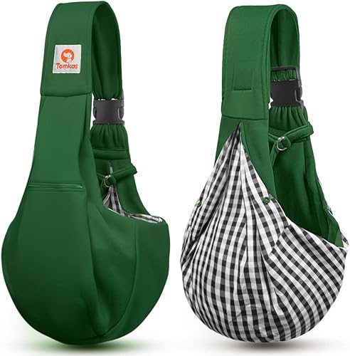 Miniatura 7 de Tomkas Canguro portaperros para perros pequeños y cachorros (verde esmeralda, correa ajustable y bolsillo con cremallera)