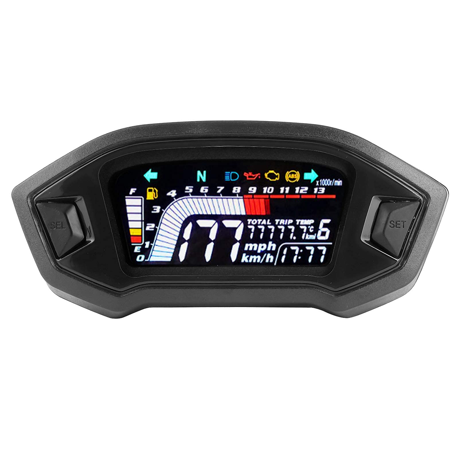 Compteur de Vitesse Moto LCD Tachymètre Kilométrique Rétro-éclairage Jauge Étanche pour 1 2 4 Cylindres - Universel Digital