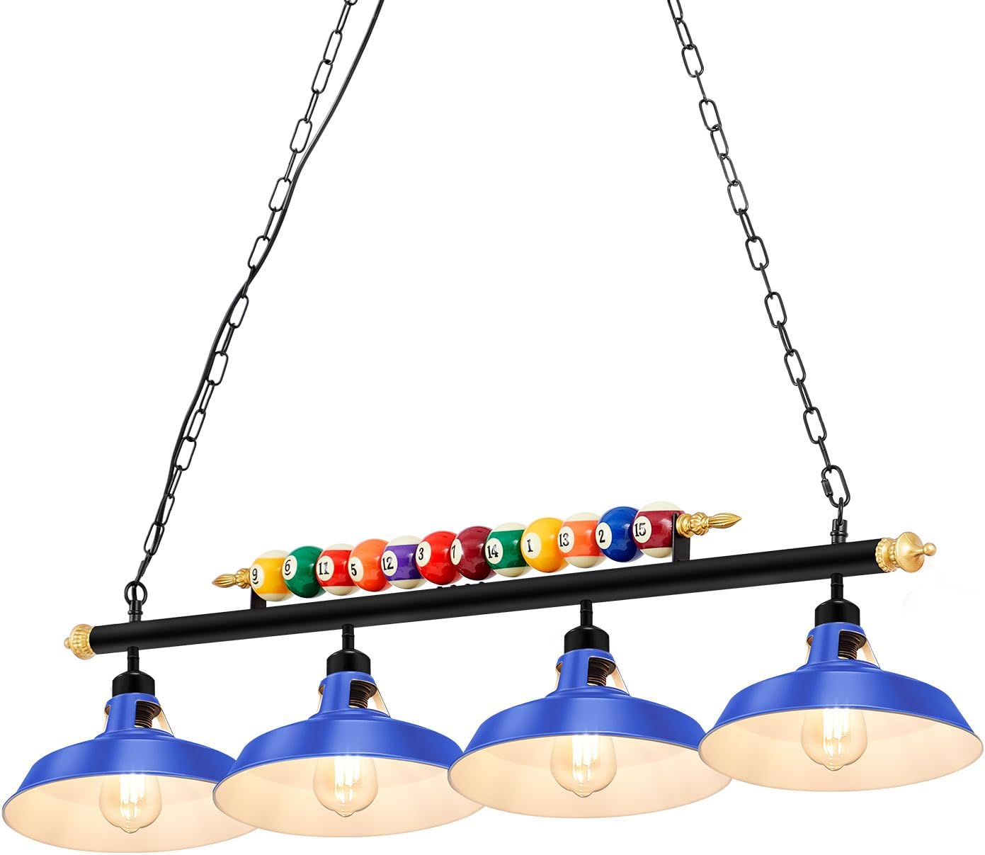 Adjustable Pool Table Lights for 7'-8' Billiard Light Hanging Pool Table Fixture Lighting Pendant Lamp with Metal Shades for Game Rooms (Bulb Not Included)(Blue,4 Lights)